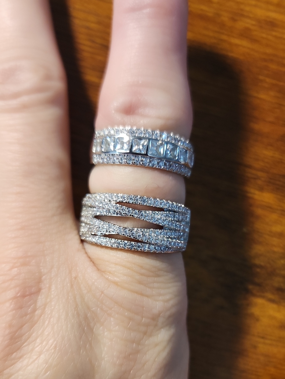 2pc/set Luxurious White Gold Plated Shiny Full zirconia Decor Adjustable Rings